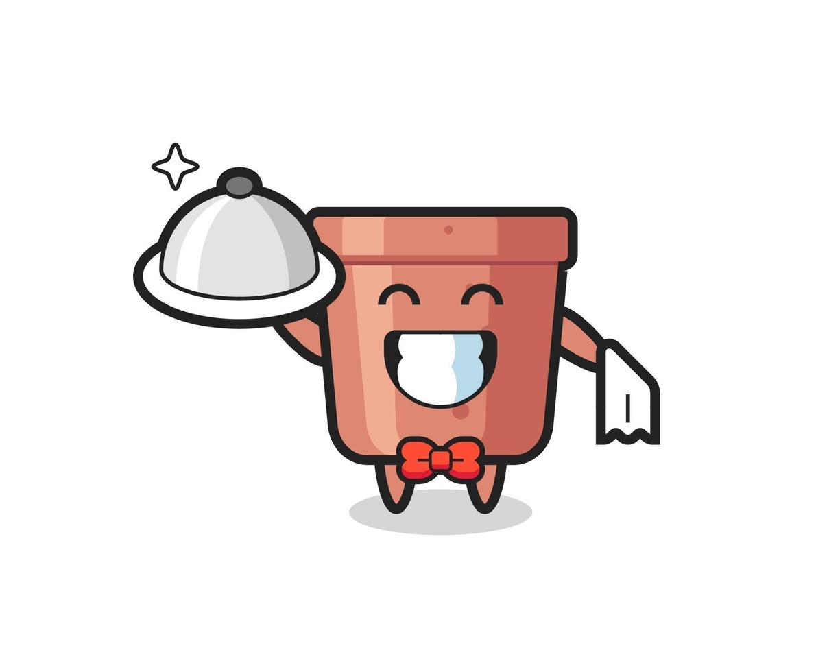 Mascota de personaje de maceta como camareros. vector