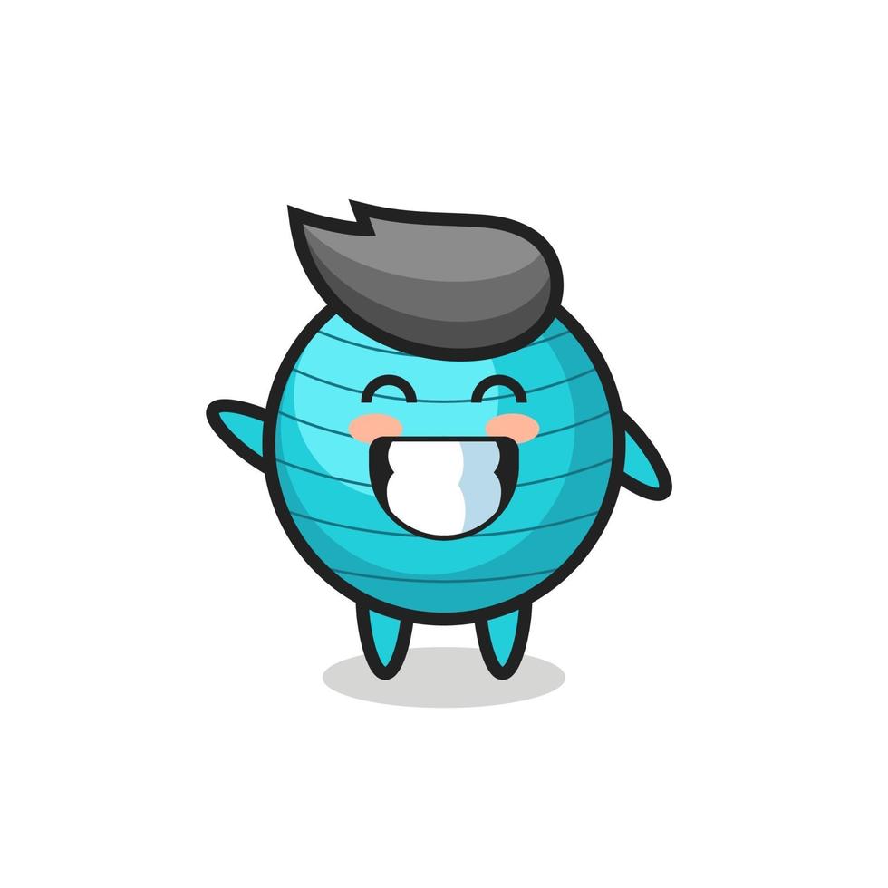 exercise ball cartoon character doing wave hand gesture vector