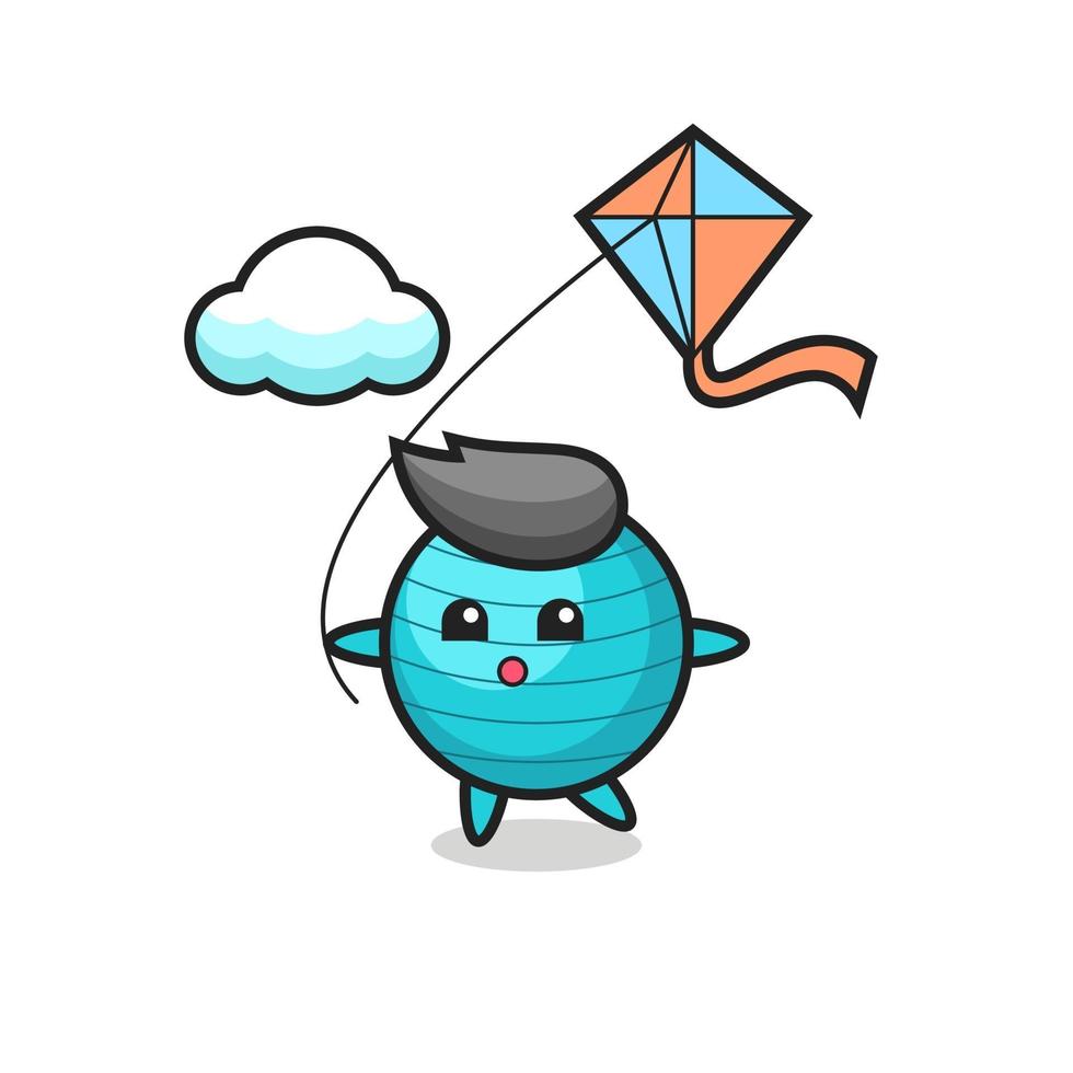 exercise ball mascot illustration is playing kite vector