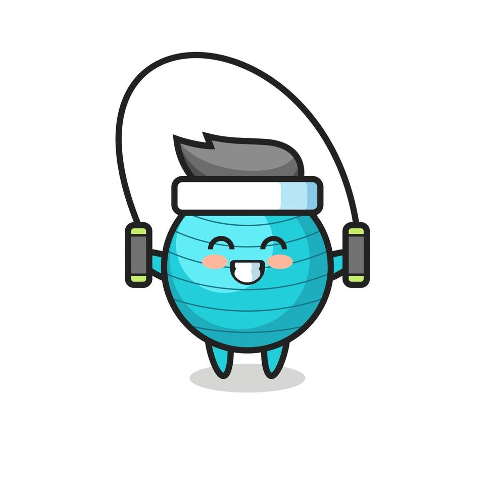 exercise ball character cartoon with skipping rope vector