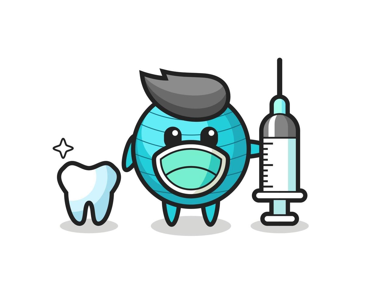 Personaje de mascota de pelota de ejercicio como dentista. vector