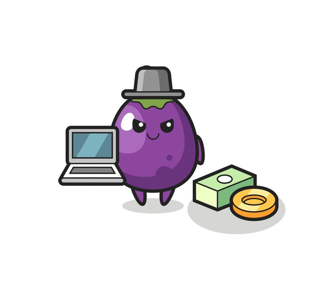 Mascot Illustration of eggplant as a hacker vector