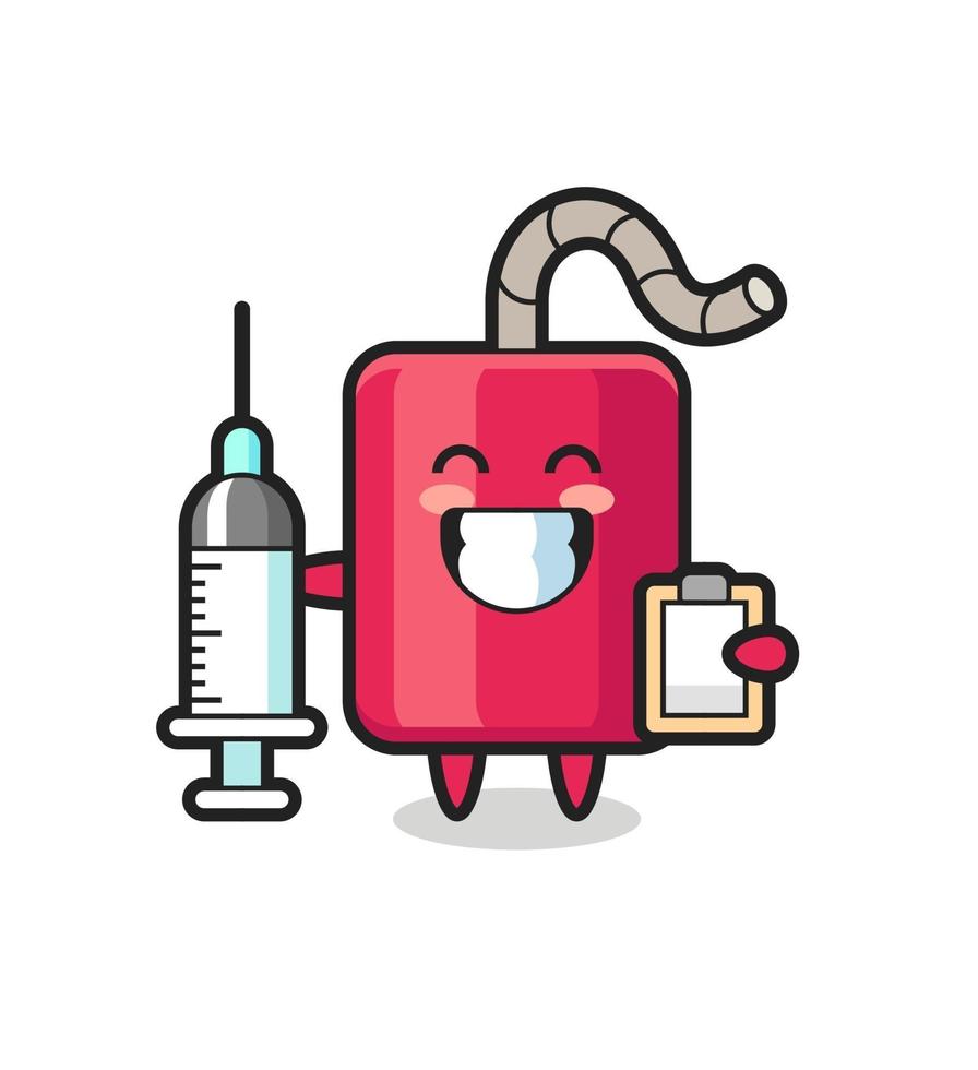 Ilustración de mascota de dinamita como médico. vector