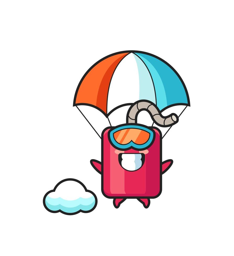 dynamite mascot cartoon is skydiving with happy gesture vector