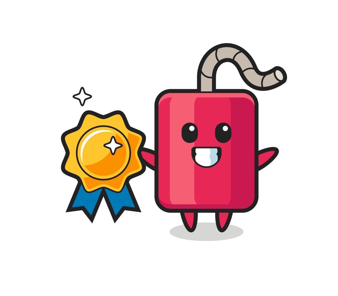 dynamite mascot illustration holding a golden badge vector