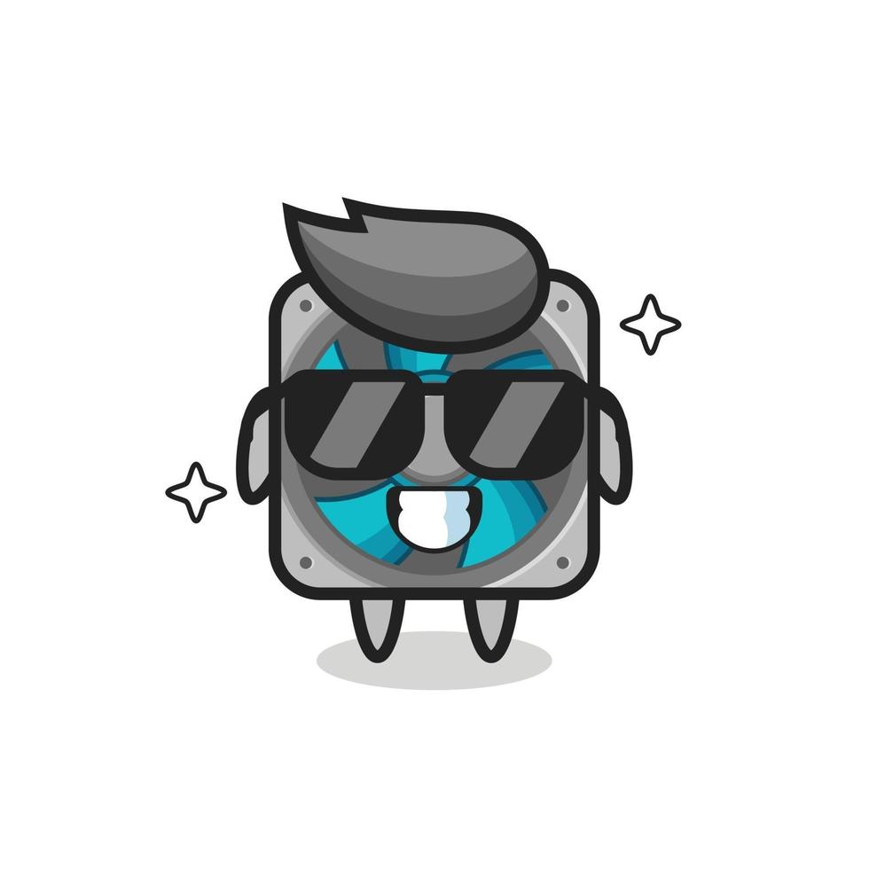 Cartoon mascot of computer fan with cool gesture vector