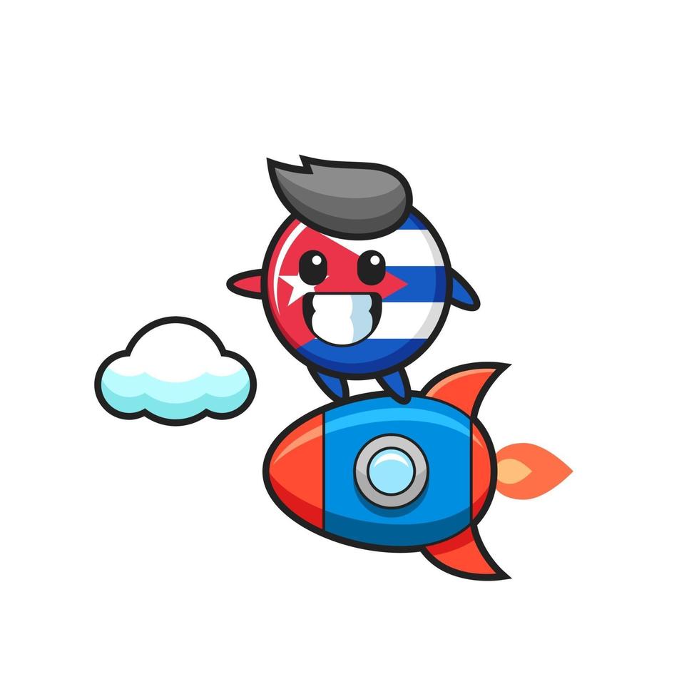 cuba flag badge mascot character riding a rocket vector