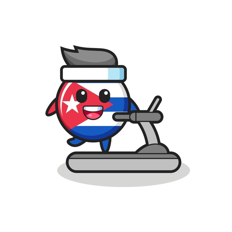 cuba flag badge cartoon character walking on the treadmill vector