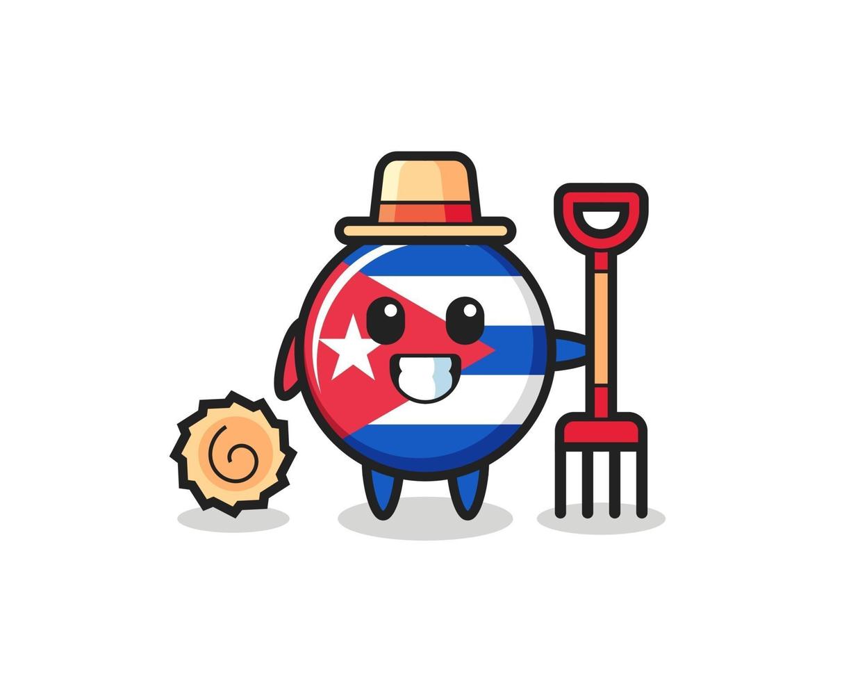 Mascot character of cuba flag badge as a farmer vector