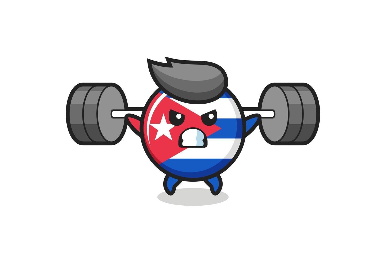 cuba flag badge mascot cartoon with a barbell vector