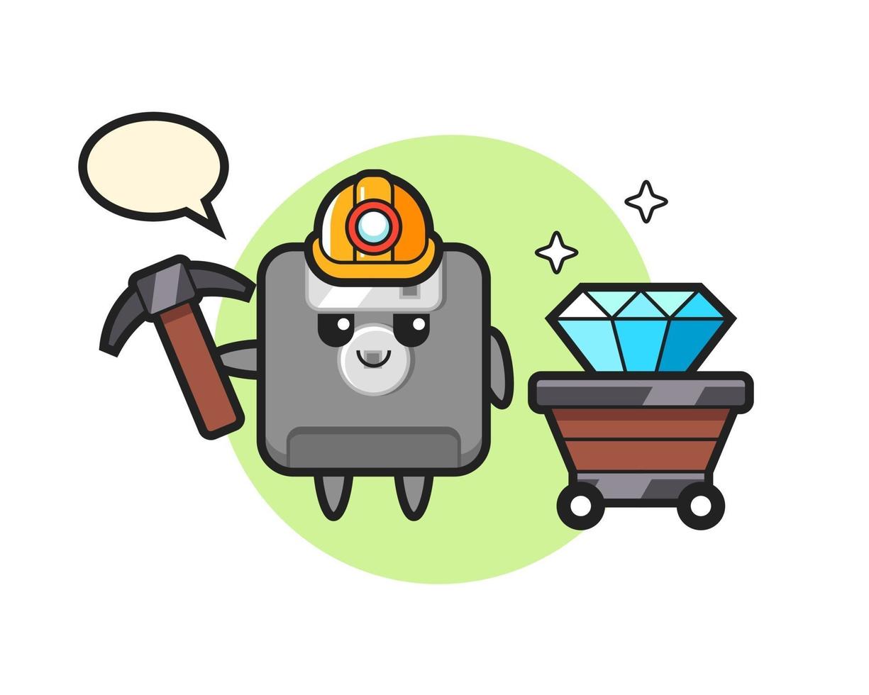 Character Illustration of floppy disk as a miner vector