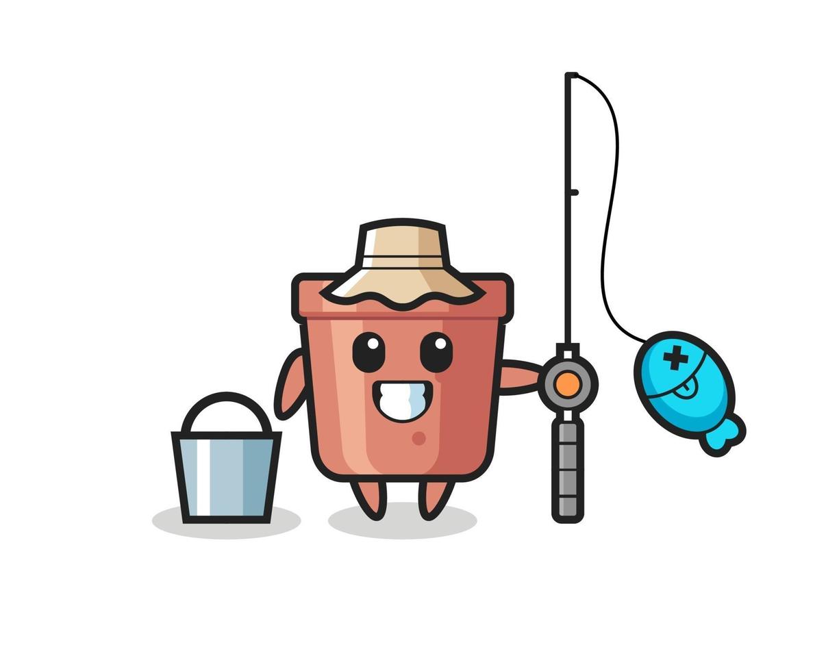 Mascot character of flowerpot as a fisherman vector