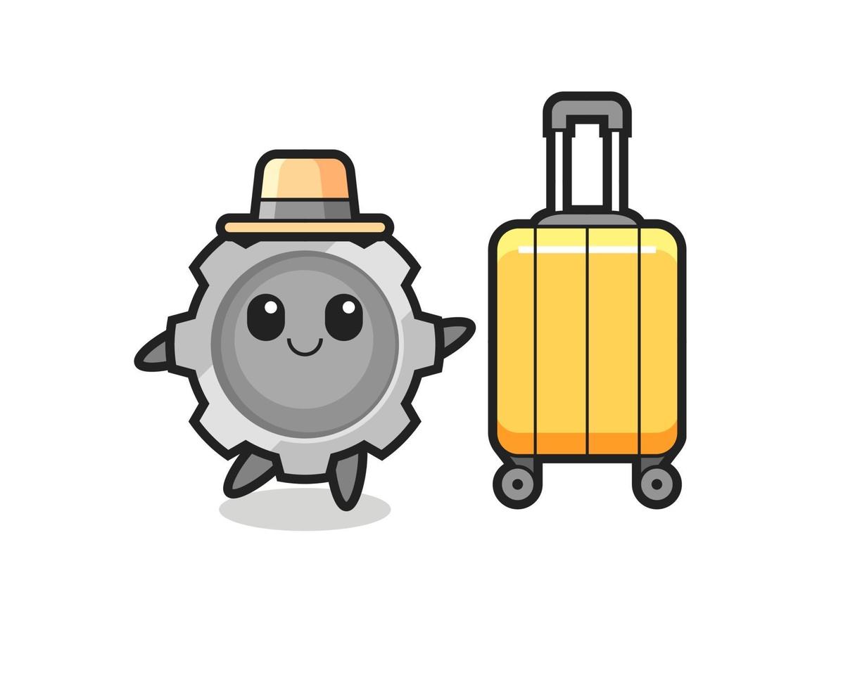 gear cartoon illustration with luggage on vacation vector