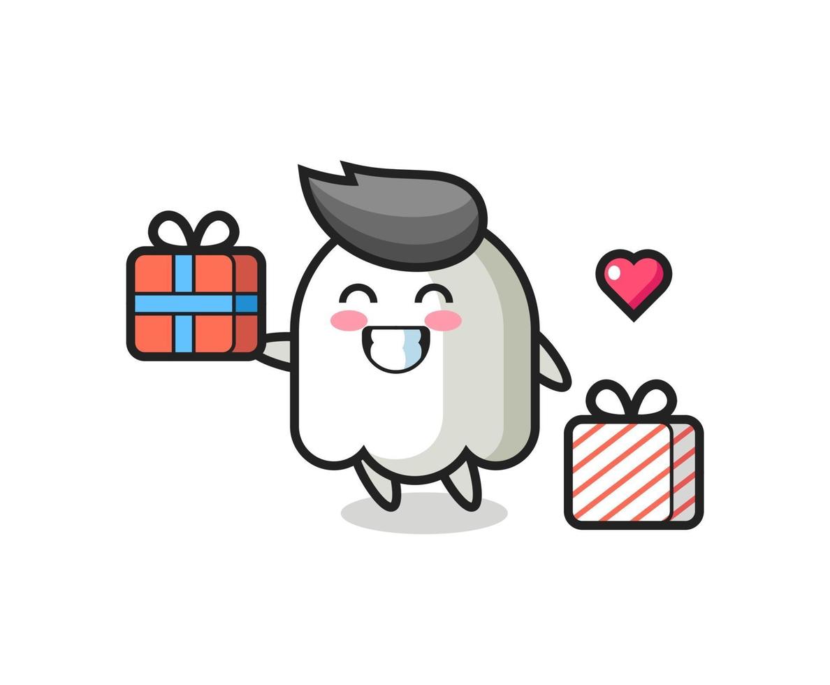 ghost mascot cartoon giving the gift vector