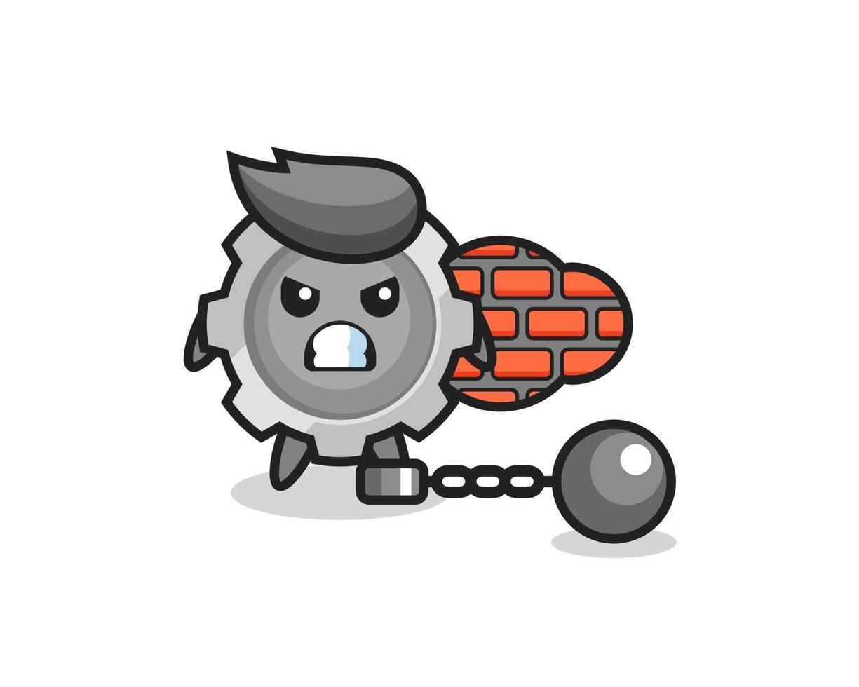 Character mascot of gear as a prisoner vector