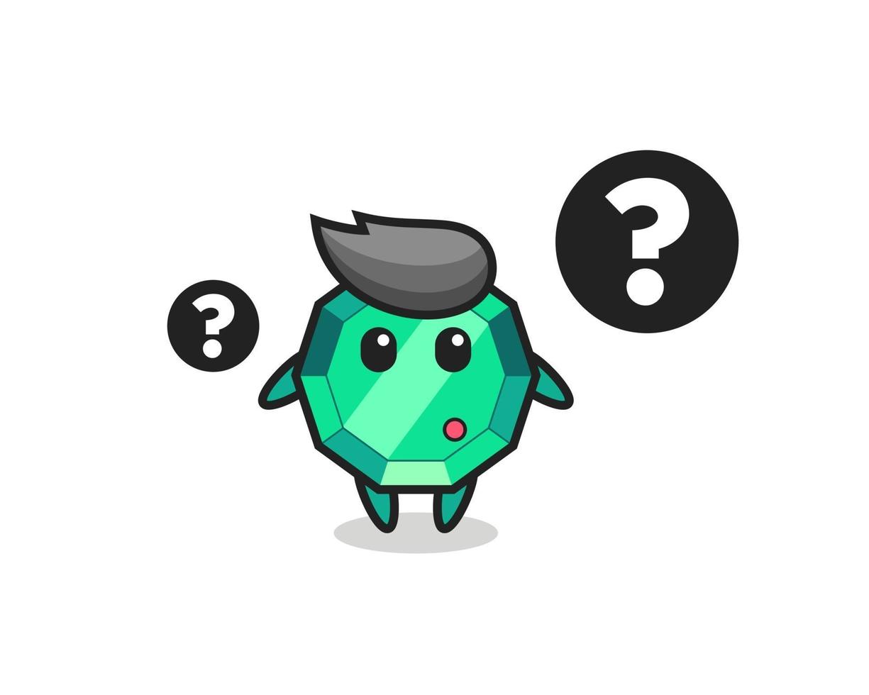 Cartoon Illustration of emerald gemstone with the question mark vector