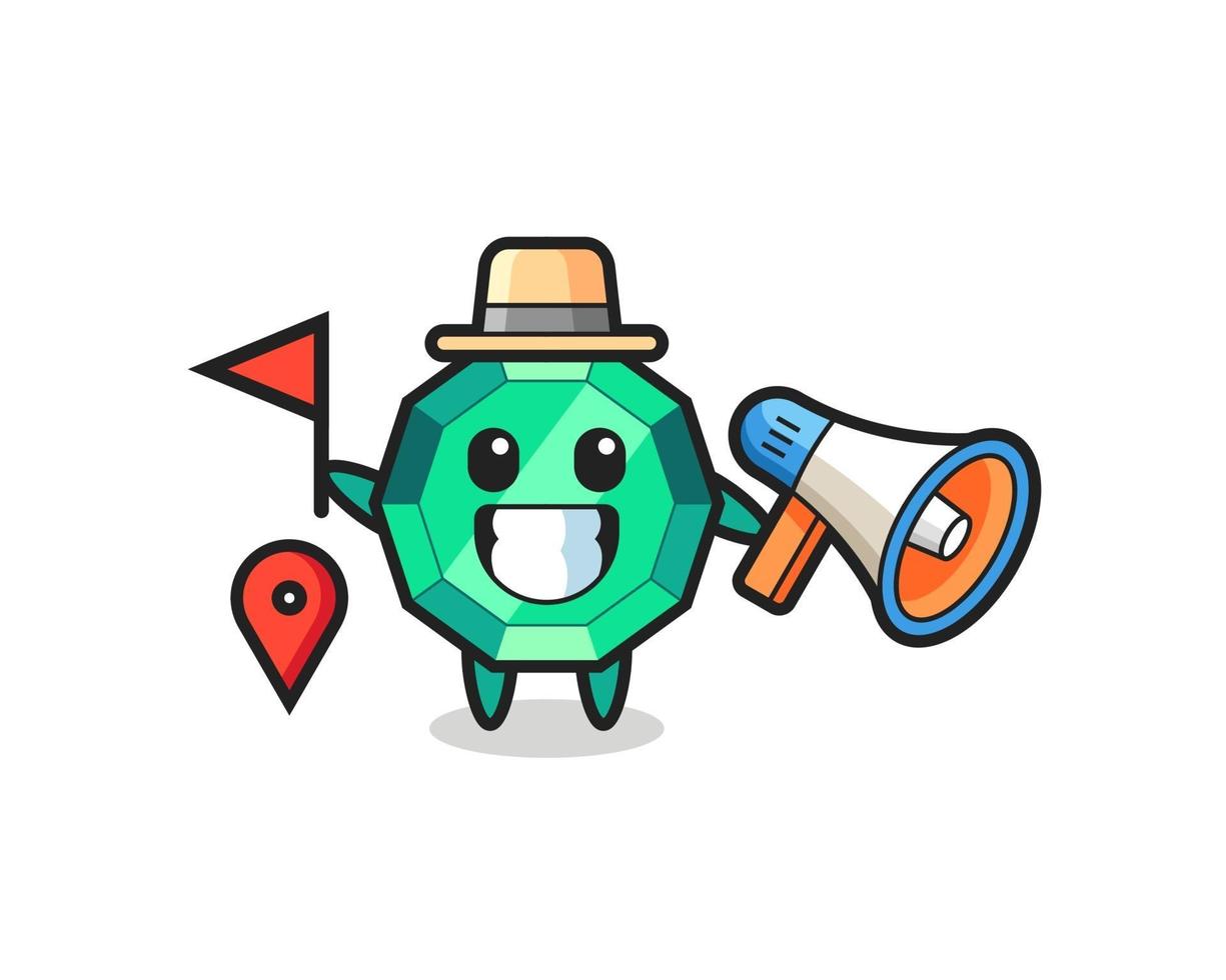 Character cartoon of emerald gemstone as a tour guide vector