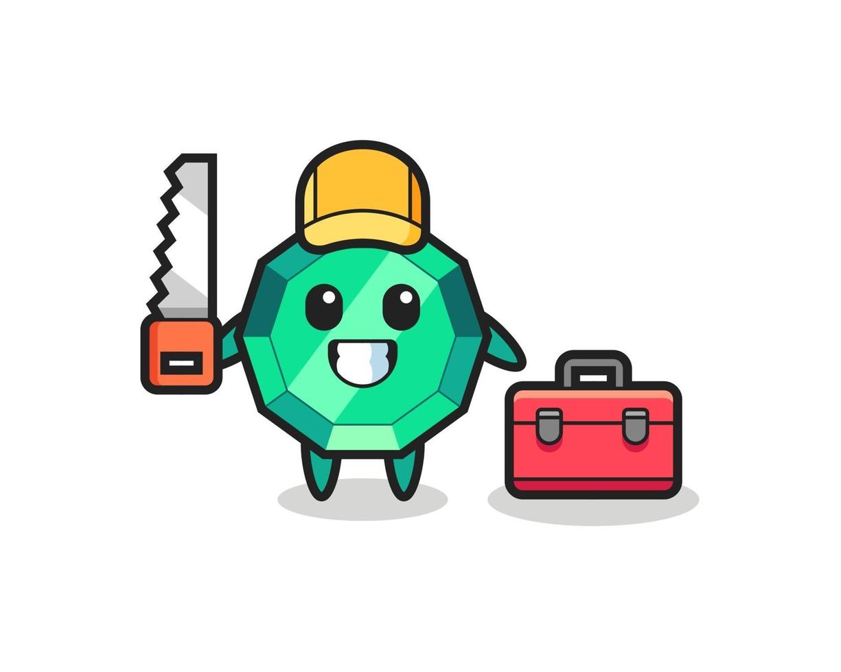 Illustration of emerald gemstone character as a woodworker vector