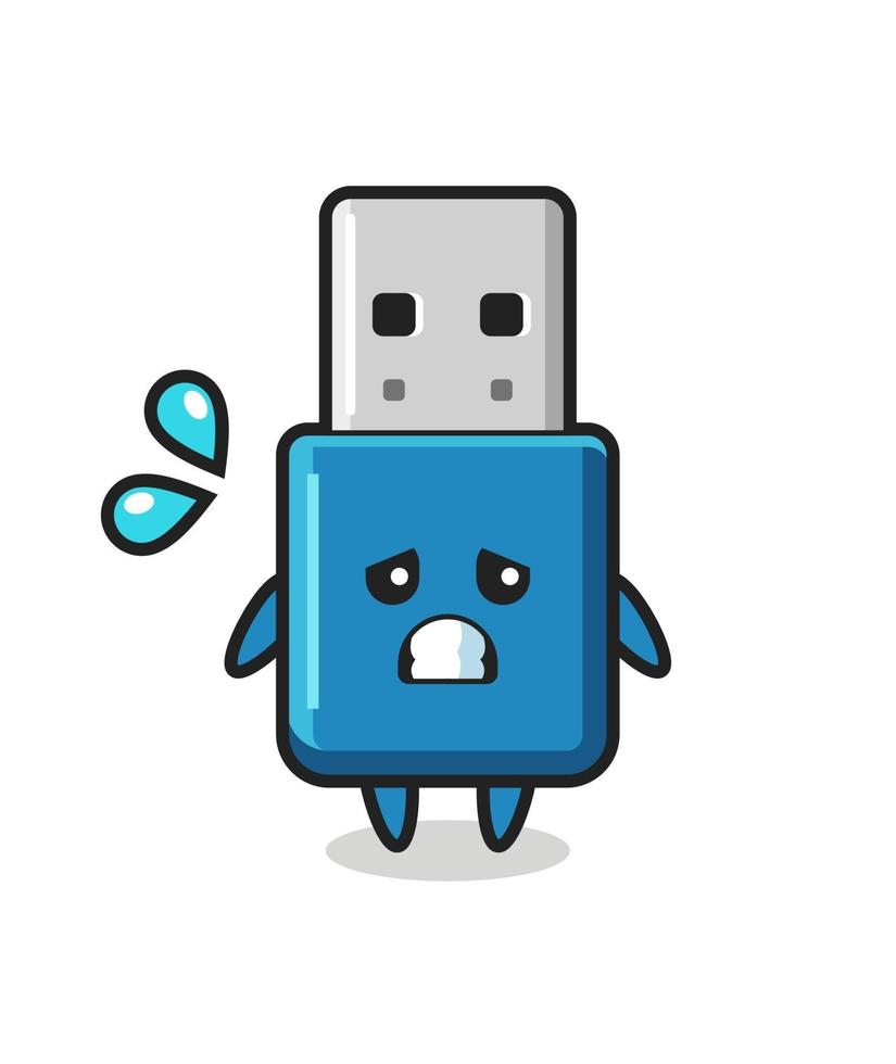 Personaje de mascota USB de unidad flash con gesto de miedo vector