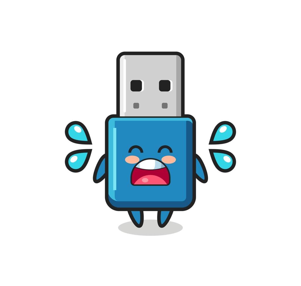 flash drive usb cartoon illustration with crying gesture vector