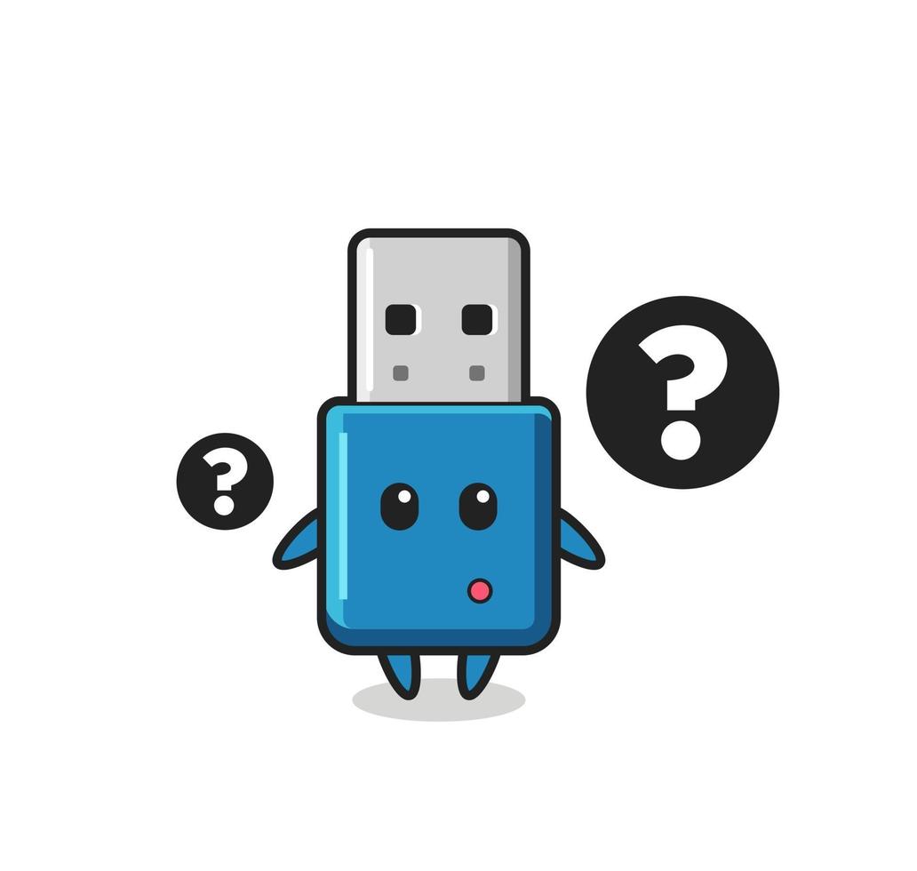 ilustración de dibujos animados de unidad flash usb con el signo de interrogación vector