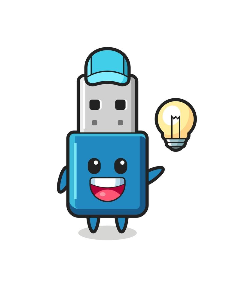 unidad flash usb personaje de dibujos animados obteniendo la idea vector