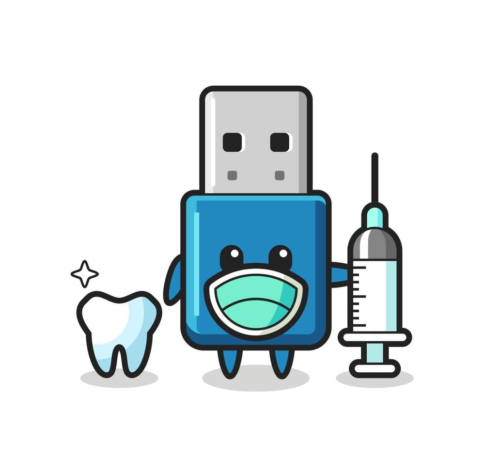 Personaje de mascota de unidad flash USB como dentista. vector