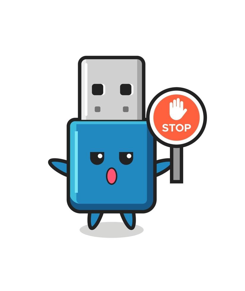 flash drive usb character illustration holding a stop sign vector