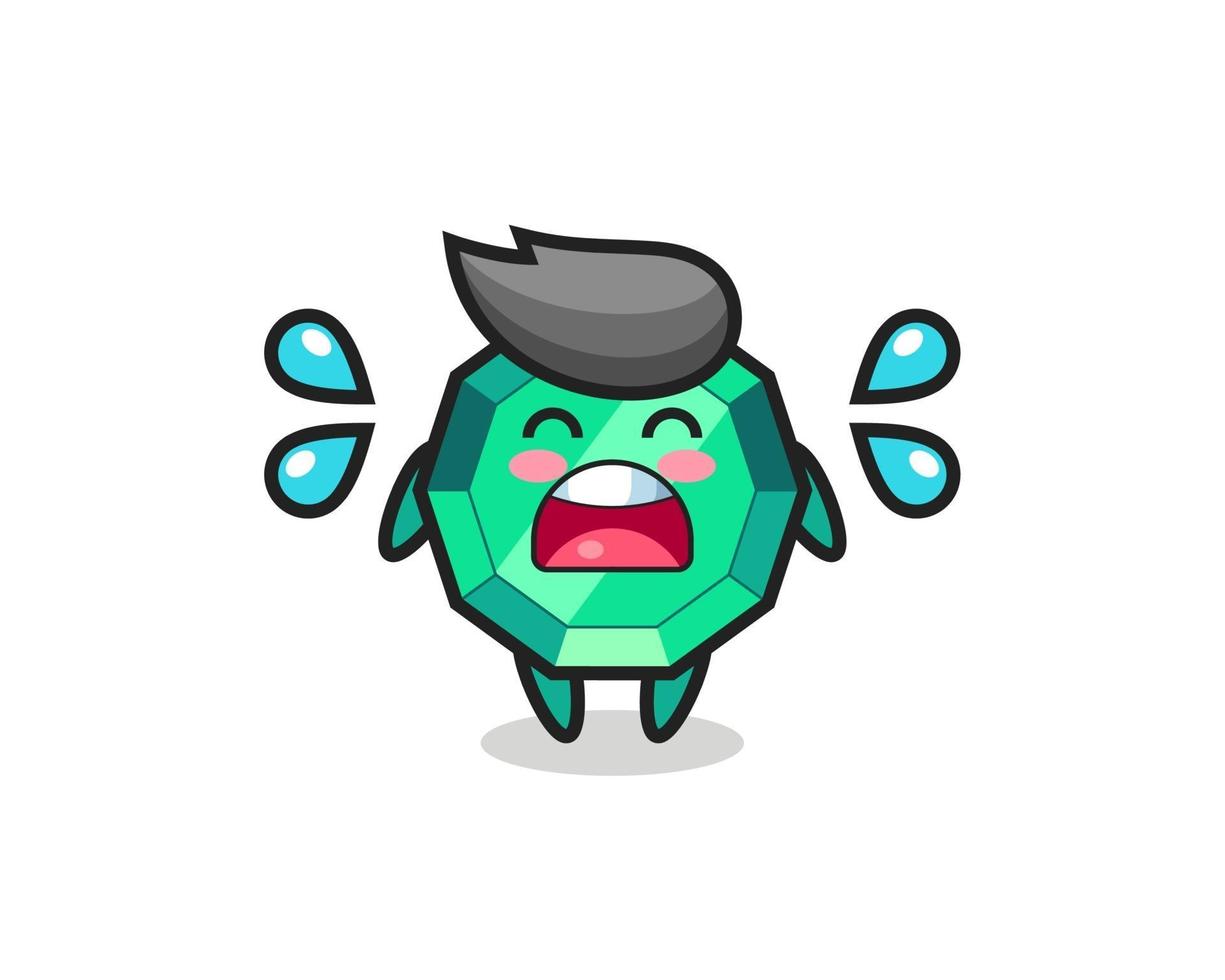 emerald gemstone cartoon illustration with crying gesture vector