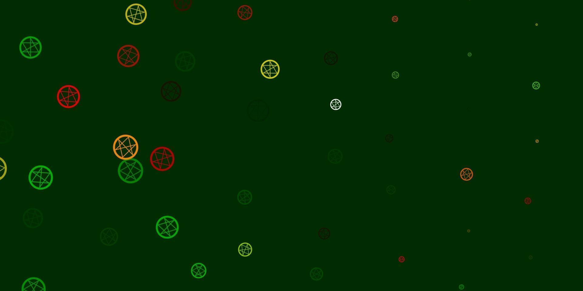 Light Green, Red vector background with occult symbols.