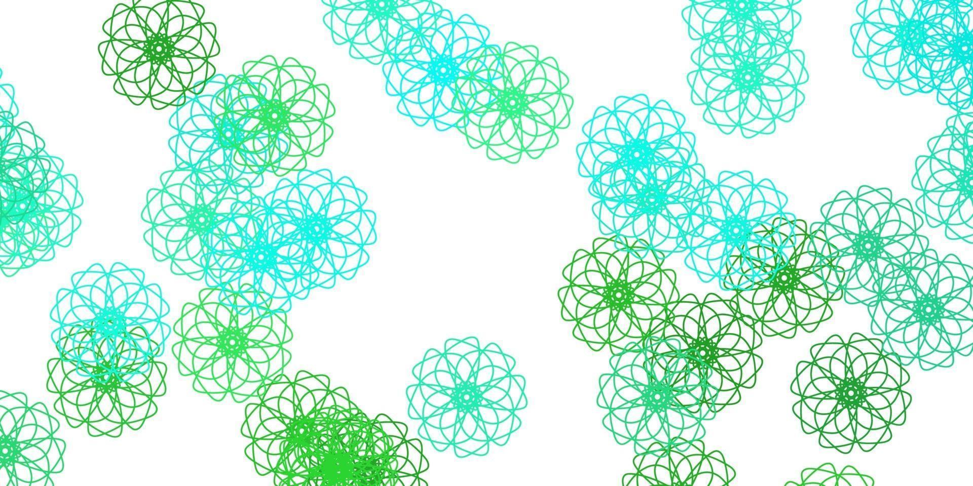 Light Green vector doodle template with flowers.
