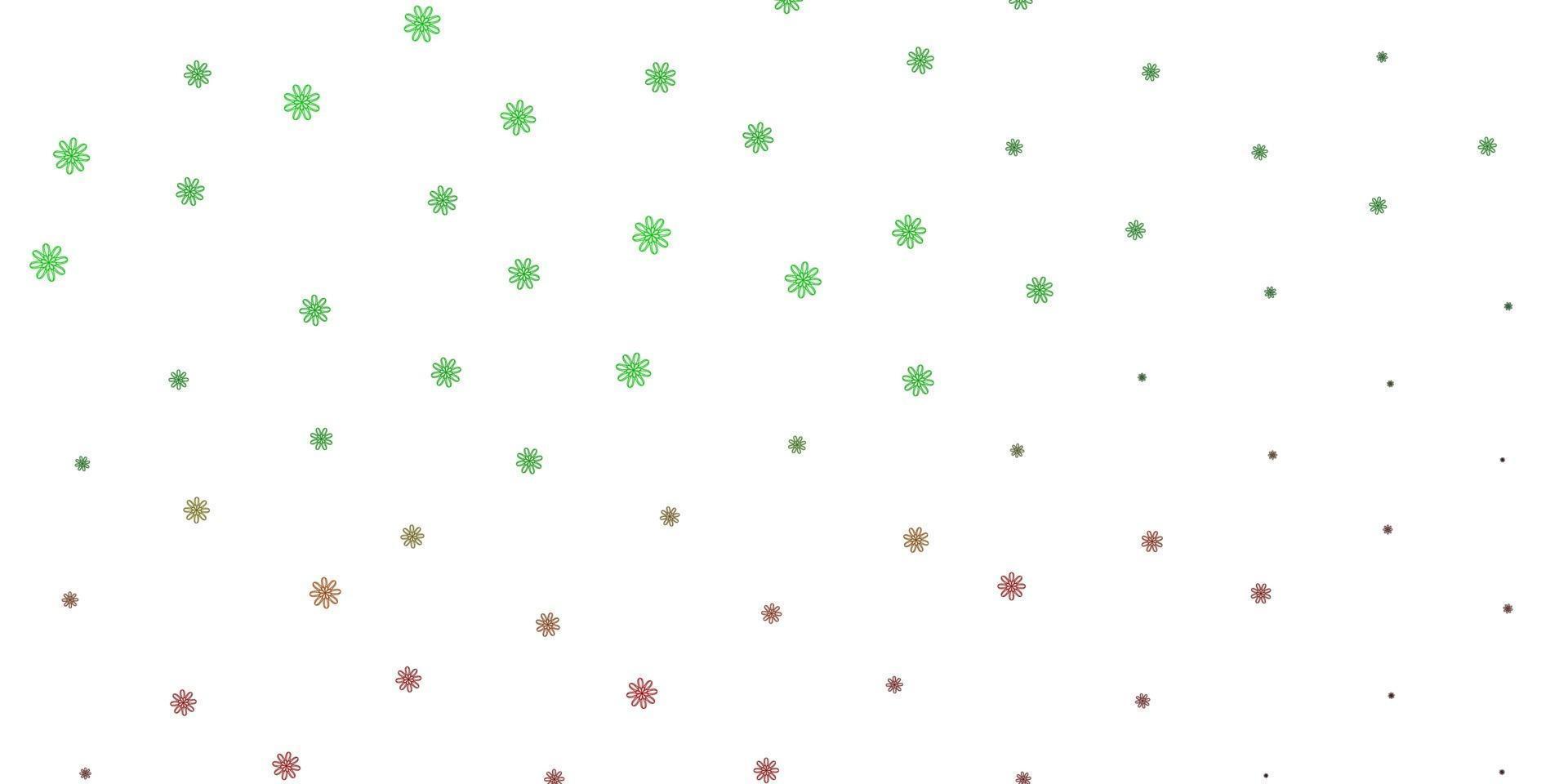 plantilla de doodle de vector verde claro, rojo con flores.