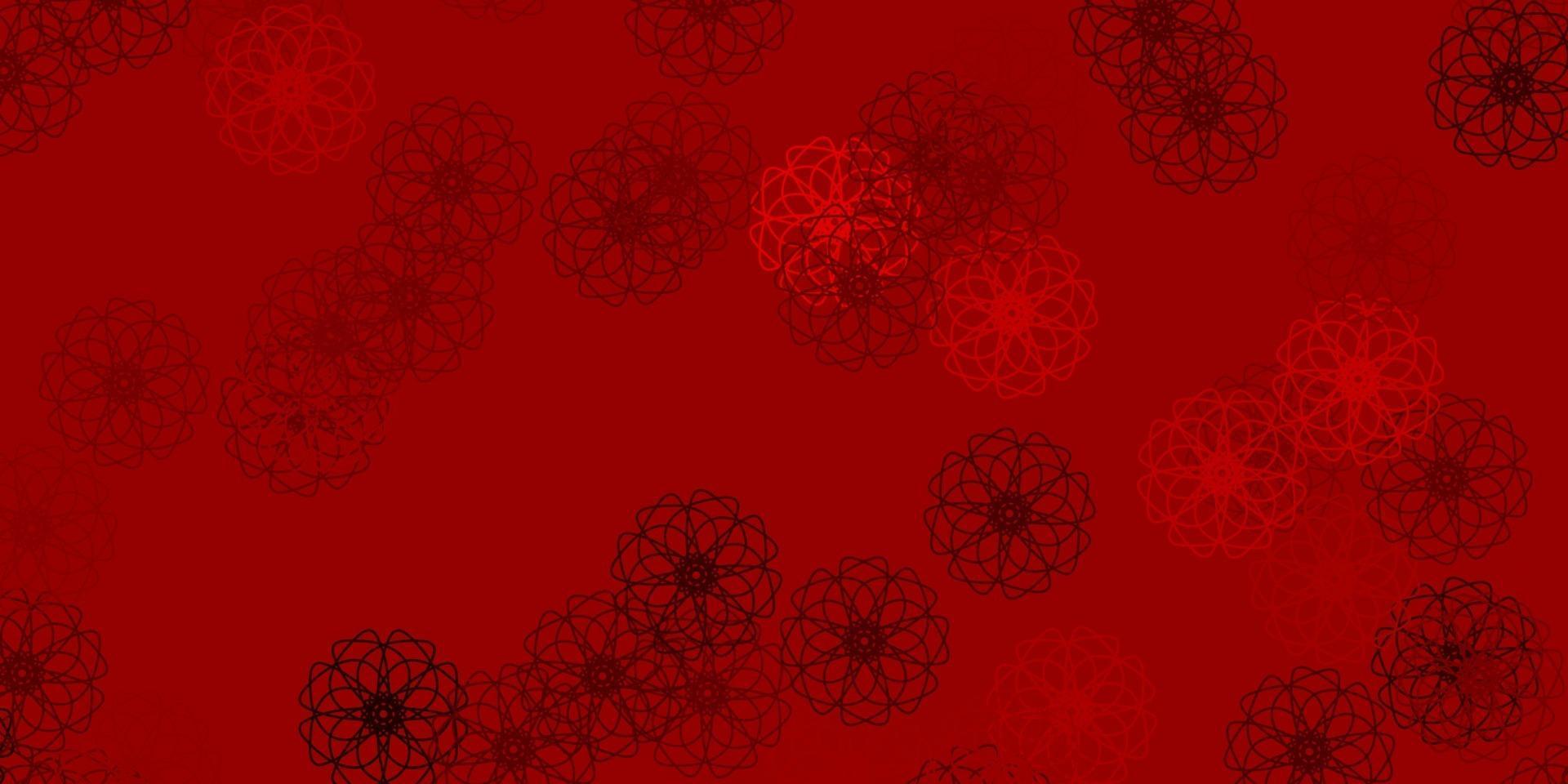 patrón de doodle de vector verde claro, rojo con flores.