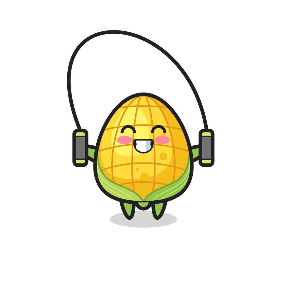 corn character cartoon with skipping rope vector