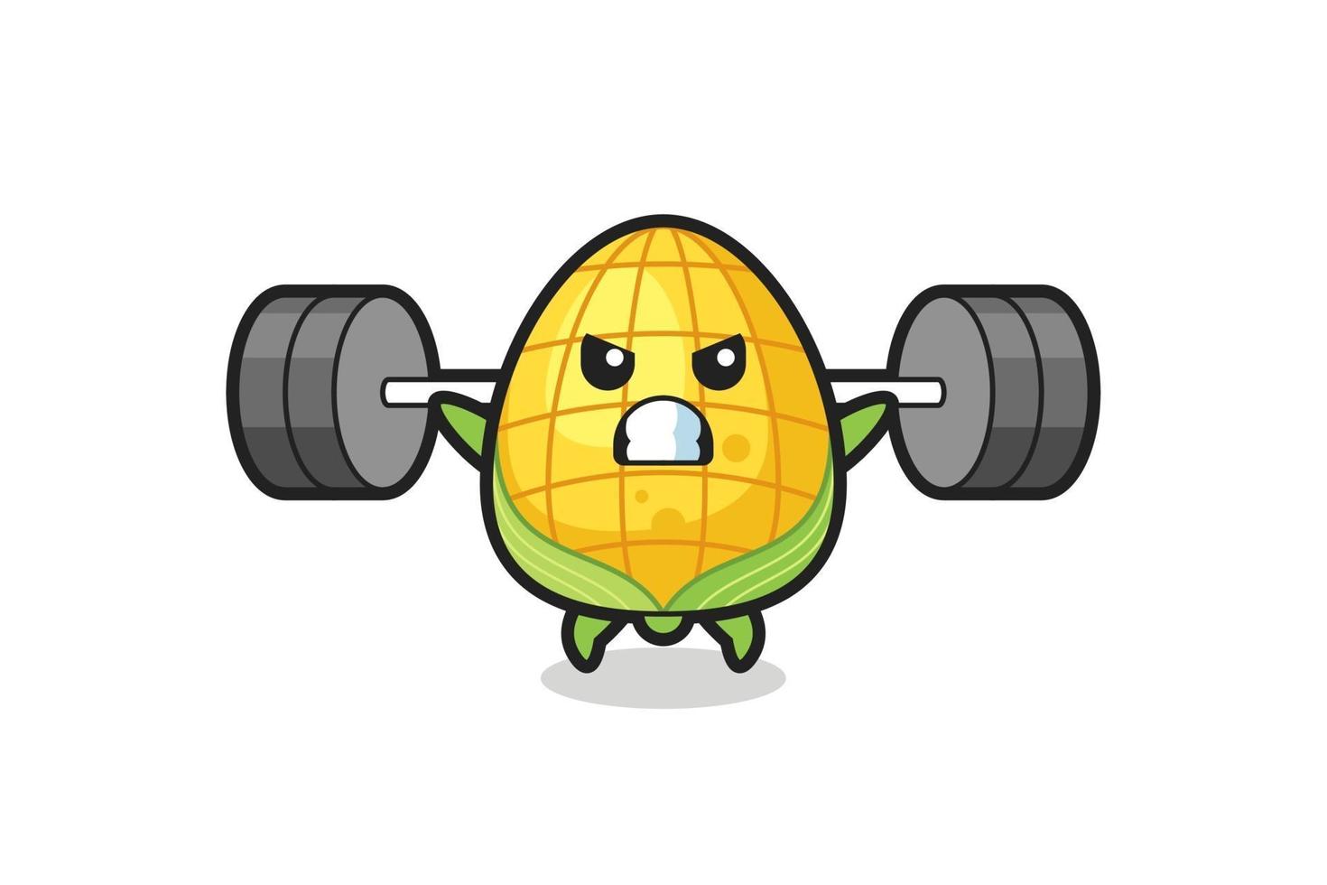 corn mascot cartoon with a barbell vector