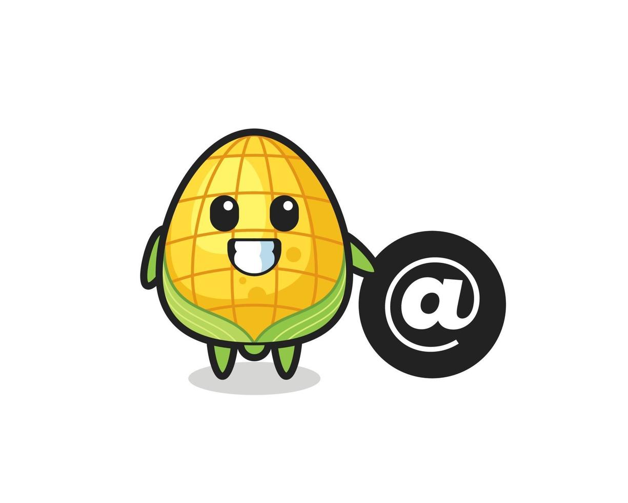 Cartoon Illustration of corn standing beside the At symbol vector