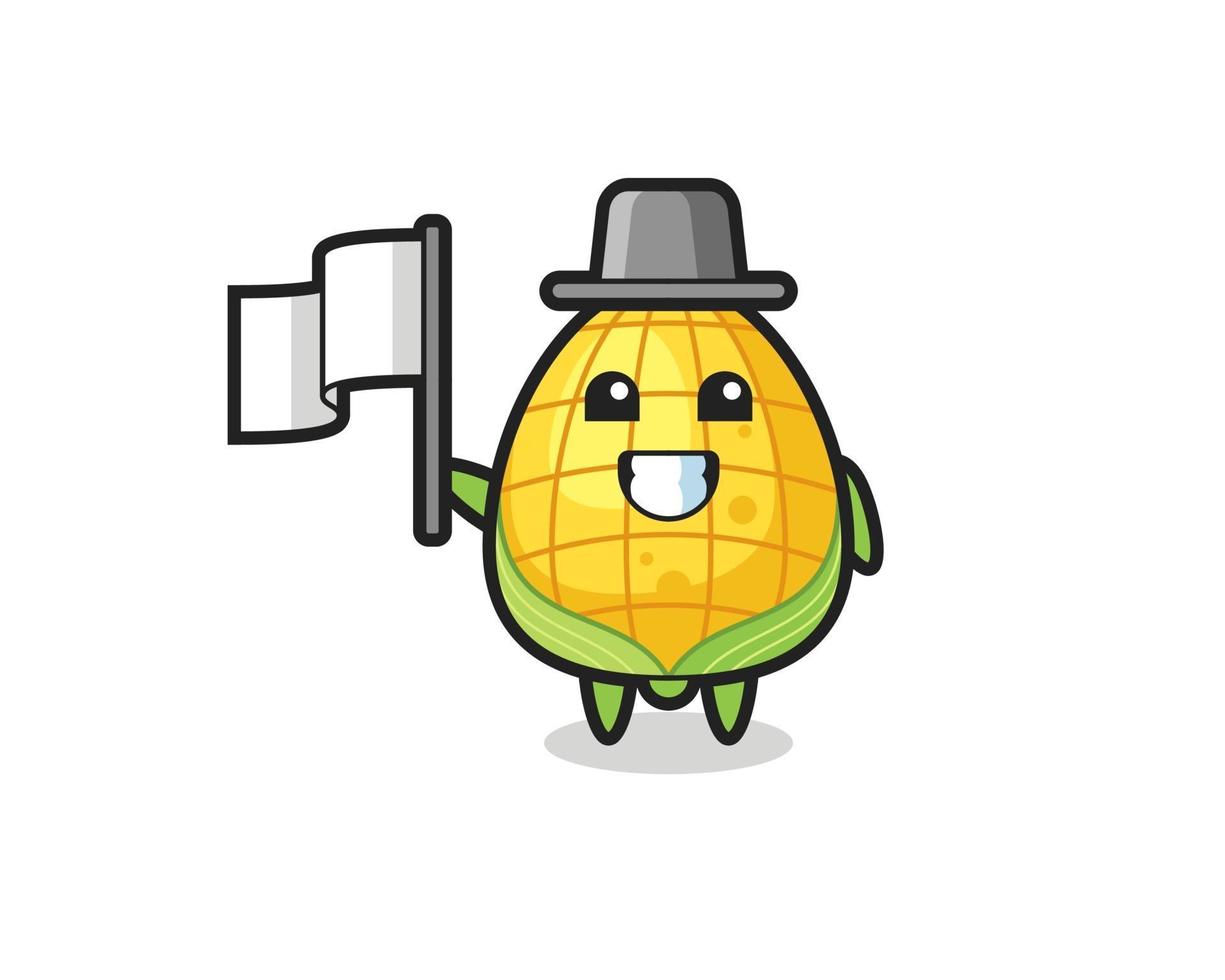 Cartoon character of corn holding a flag vector