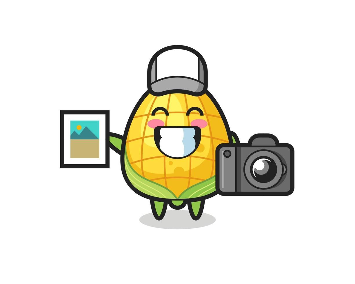 ilustración de personaje de maíz como fotógrafo vector