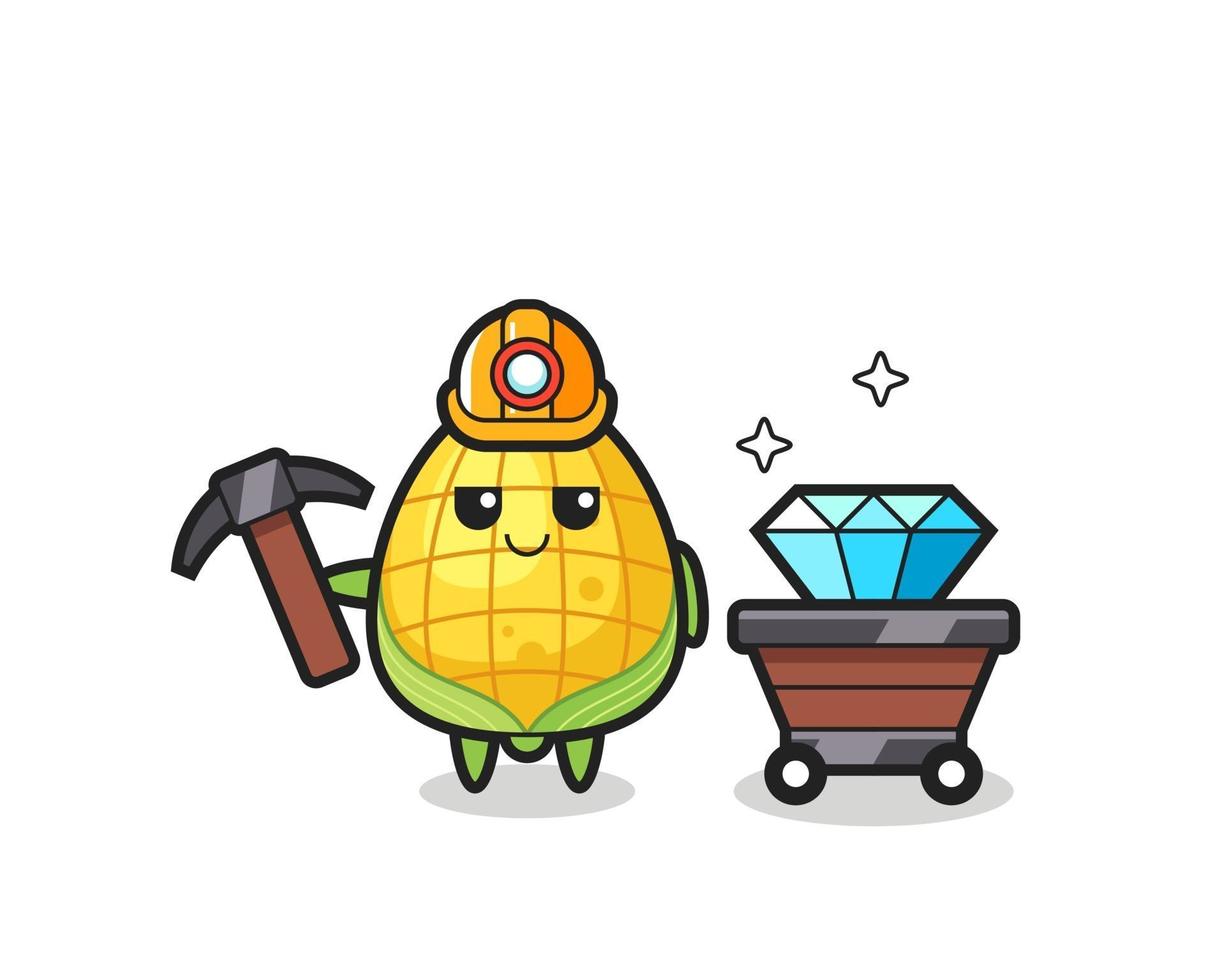 Character Illustration of corn as a miner vector