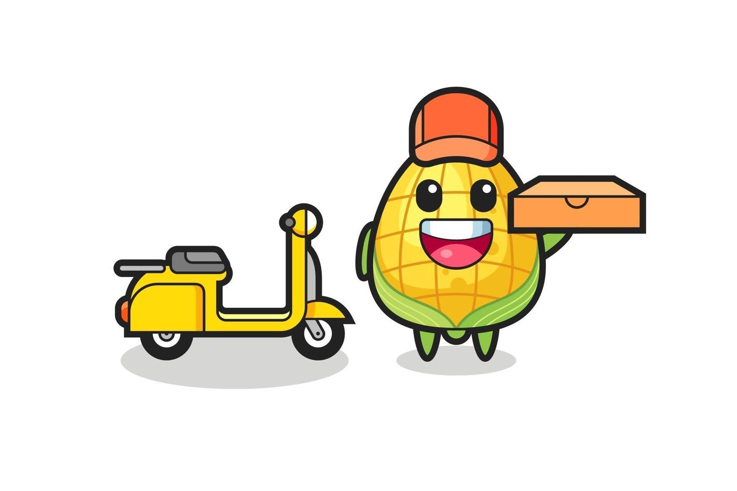 Character Illustration of corn as a pizza deliveryman vector