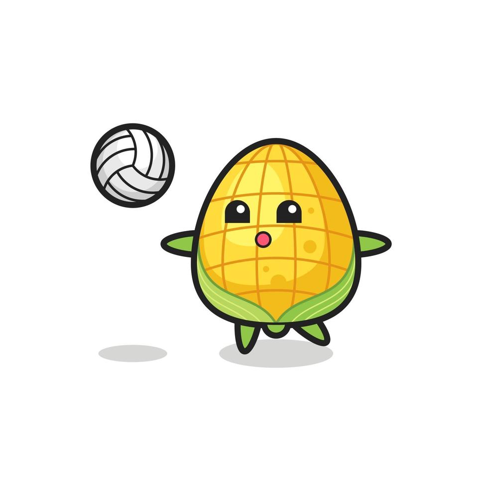 personaje de dibujos animados de maíz está jugando voleibol vector