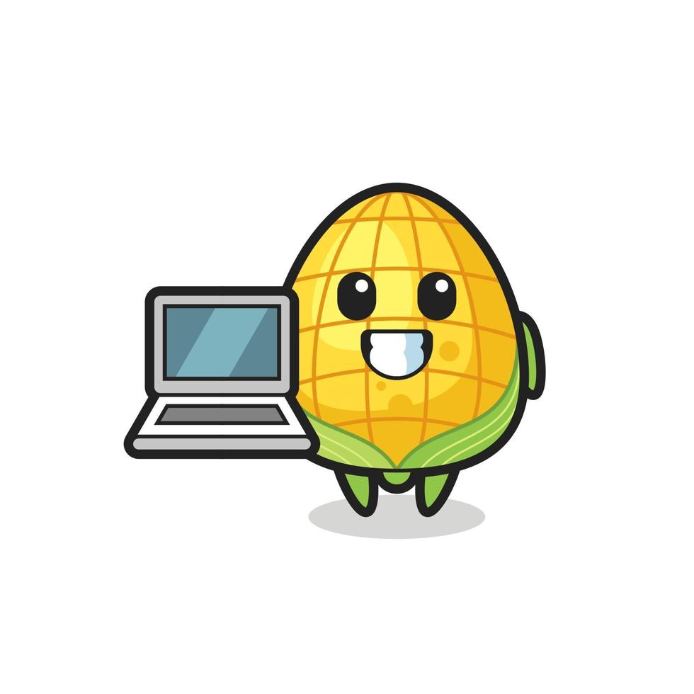 Mascot Illustration of corn with a laptop vector