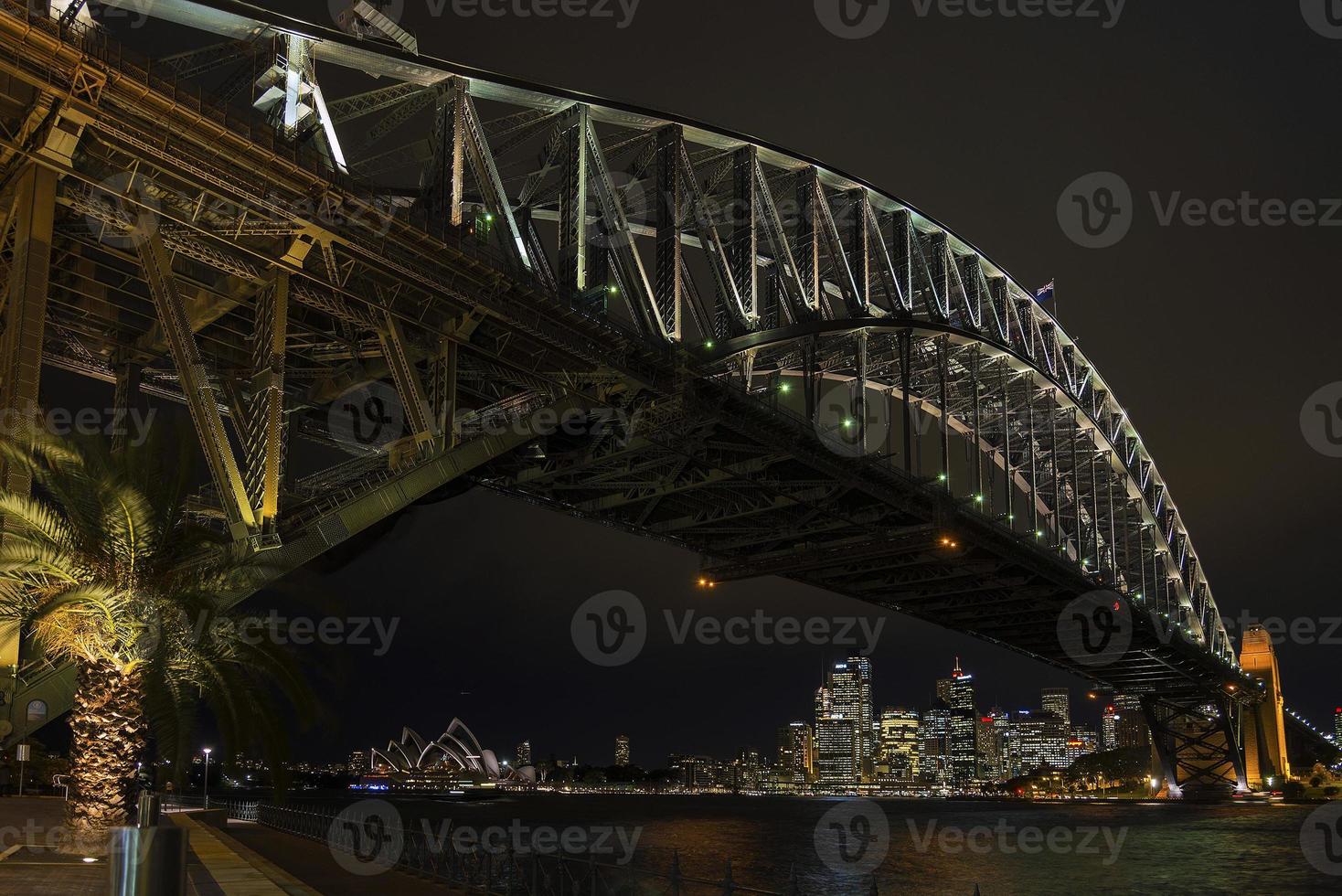 Famous Sydney harbor bridge and CBD skyline landmarks in Australia at night photo