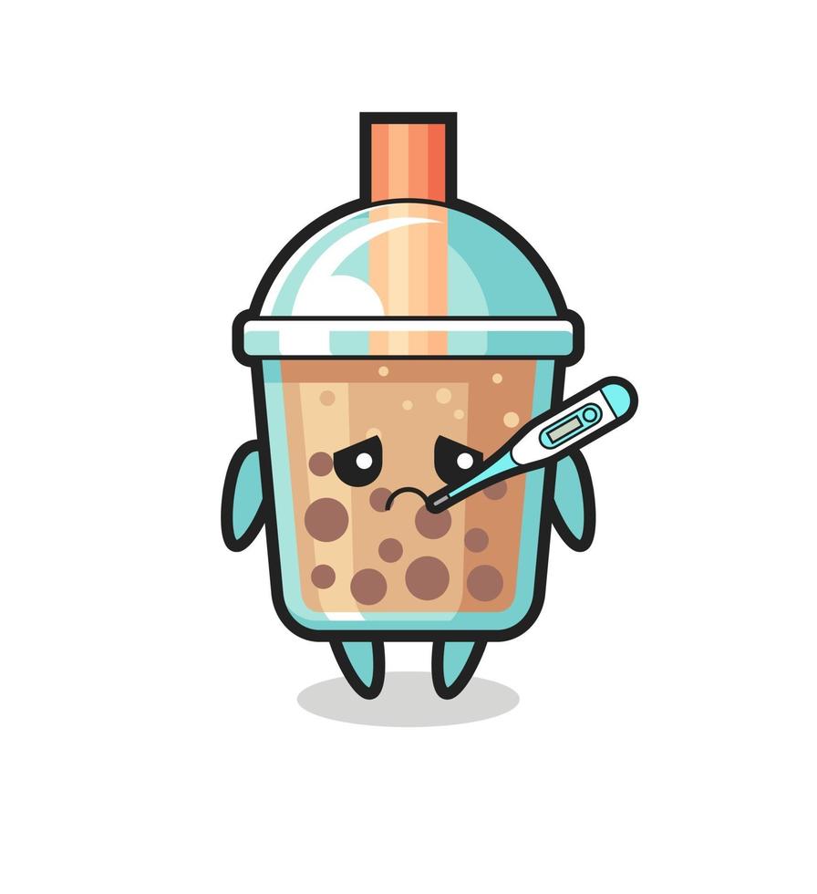 bubble tea mascot character with fever condition vector