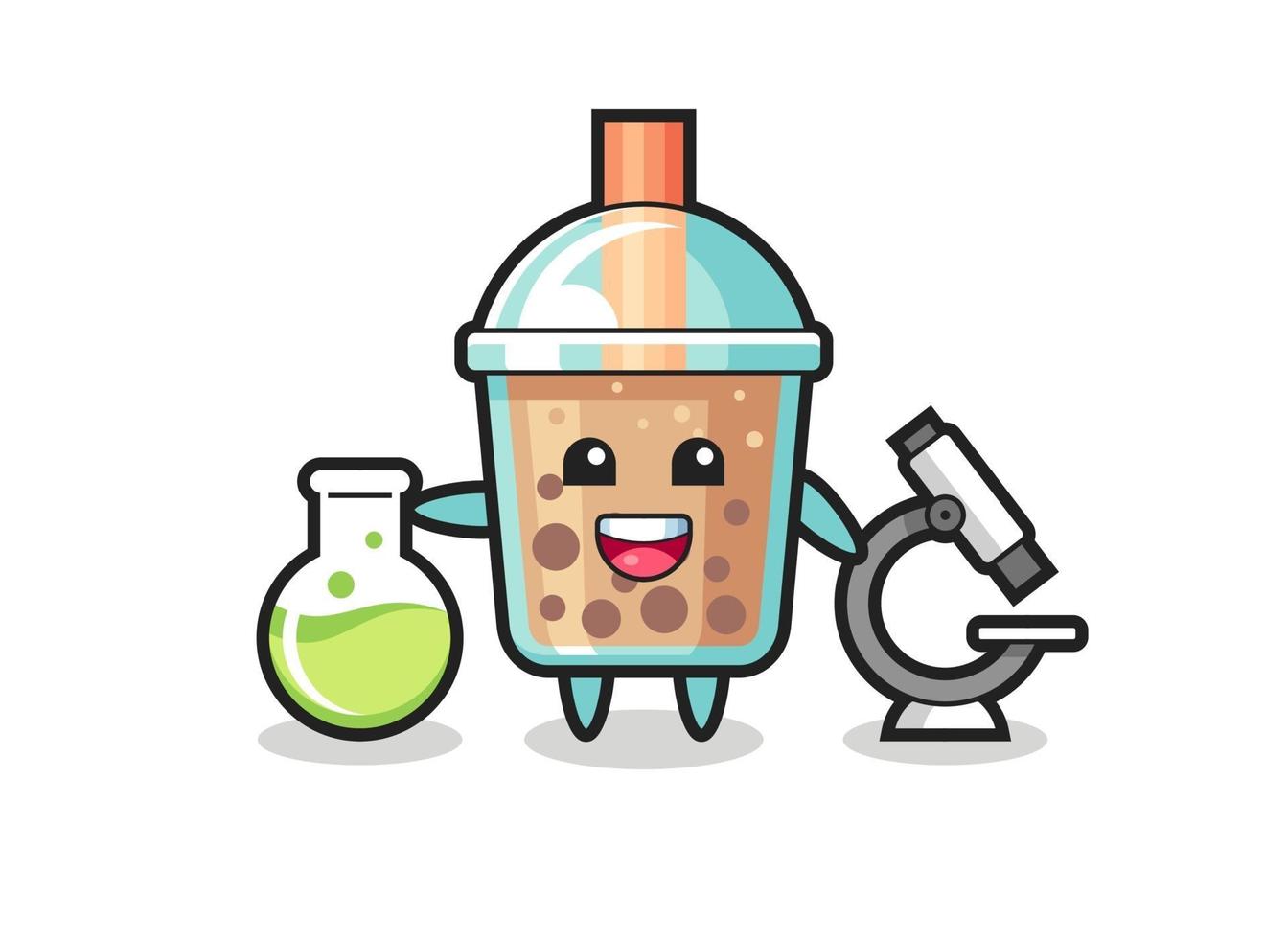 personaje mascota del té de burbujas como científico vector