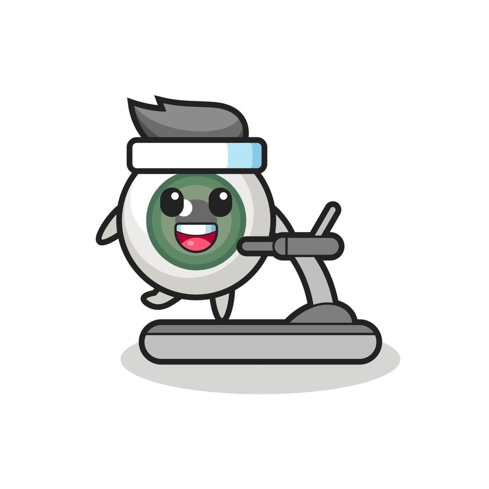 eyeball cartoon character walking on the treadmill vector