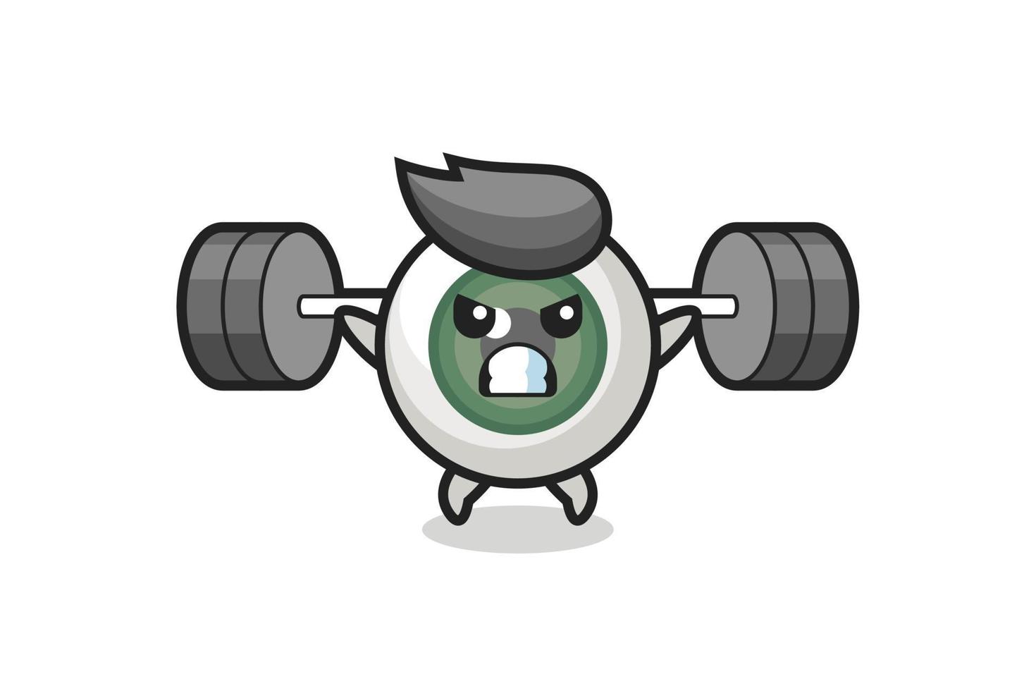 eyeball mascot cartoon with a barbell vector