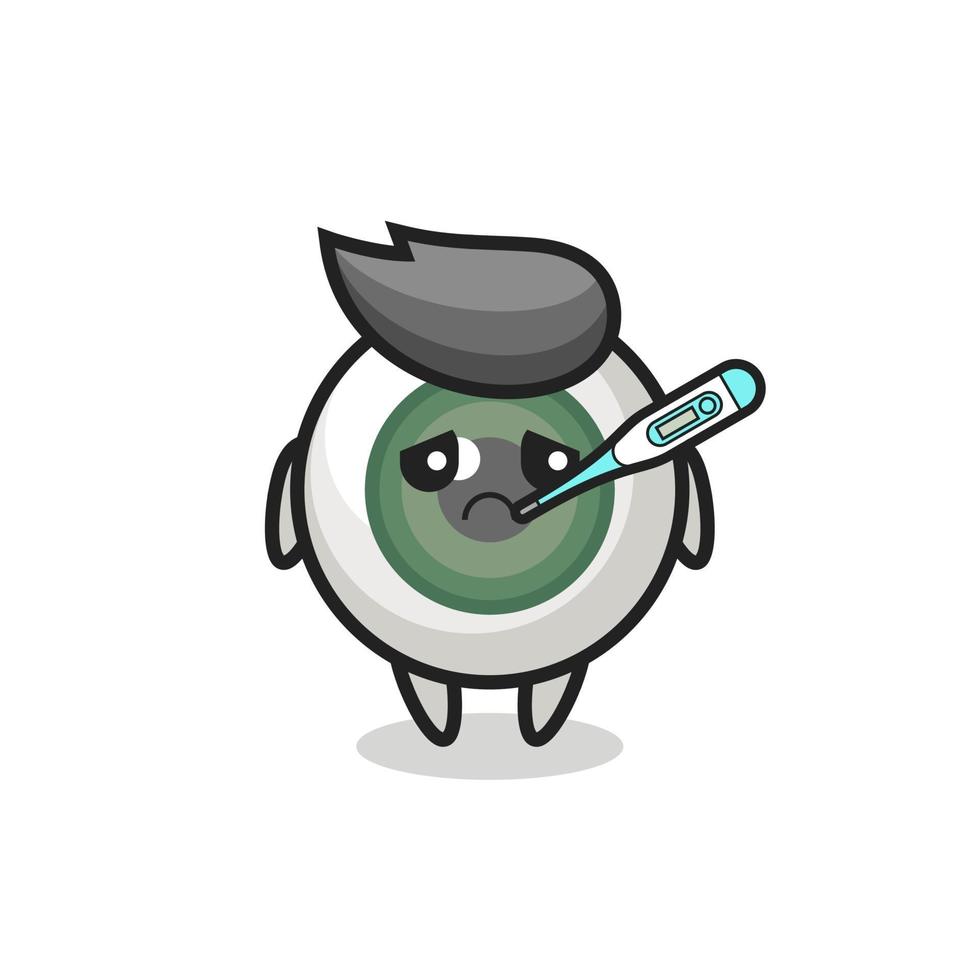 Personaje de mascota del globo ocular con condición de fiebre. vector