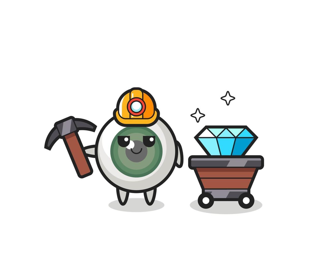 Character Illustration of eyeball as a miner vector