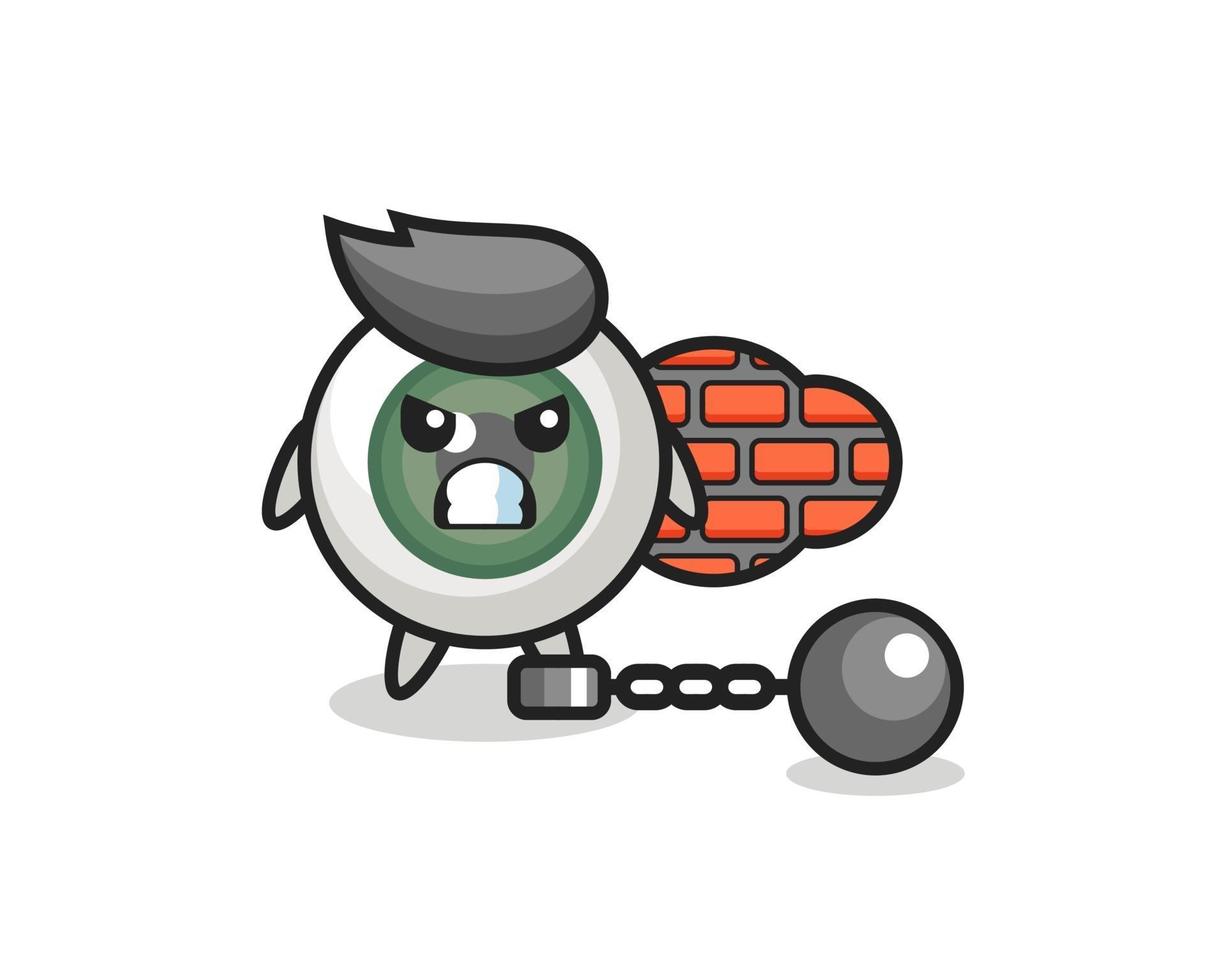 mascota de personaje de globo ocular como prisionero vector